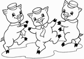 coloriage les trois petits cochons dansent pour celebrer leur victoire
